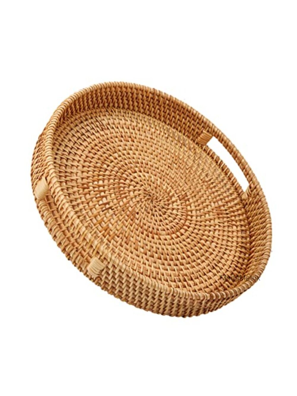 Hand Woven Rattan Serving Tray with Handles Round Basket Home Decor Organizer